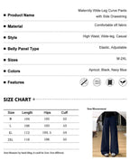 Drawstring Adjustable Maternity Wide-Leg Curve Pants High Waist Belly Support Retro Baggy Trousers for Spring Autumn 3 Colors