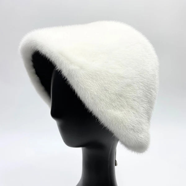 Women's Real Mink Fur Bucket Hat - Warm Winter Dome Cap