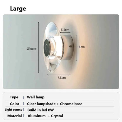 Modern Round Crystal Bedside Lamp Bedroom Living Room Italian LED Sconce Minimalist Art Circular Corridor Mirror Wall Lights