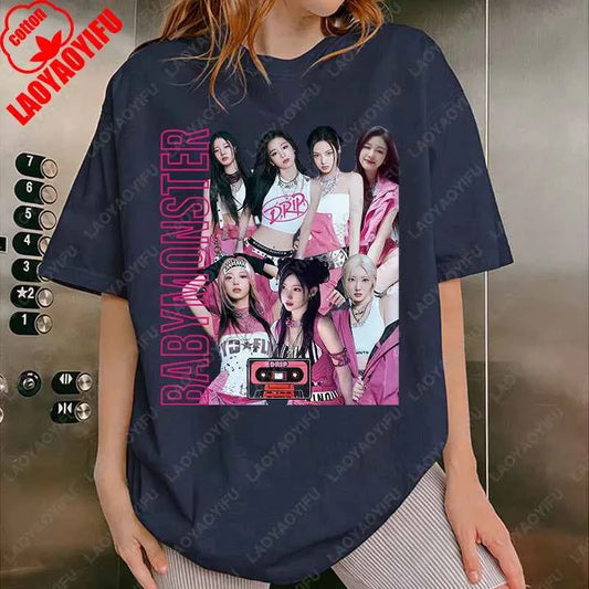 BabyMonster World Tour 2025 Sweatshirt Hello Monsters KPOP Fan Tshirt Men Women Cotton Casual Fashion Tees All Match Adult Tops