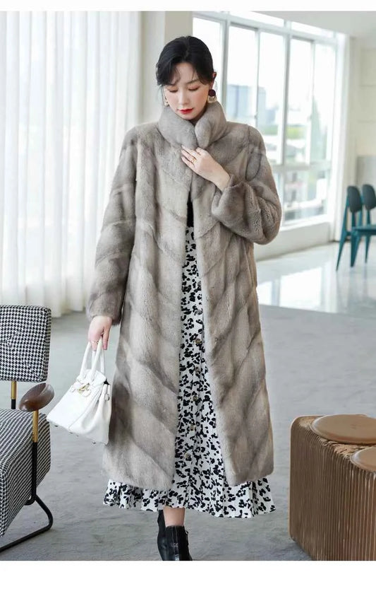 HDHOHR 2025 100% Real Mink Fur Coat Women Long High Quality Natural Mink Fur Jackets Winter Thick Warm Luxury Female Fur Parkers