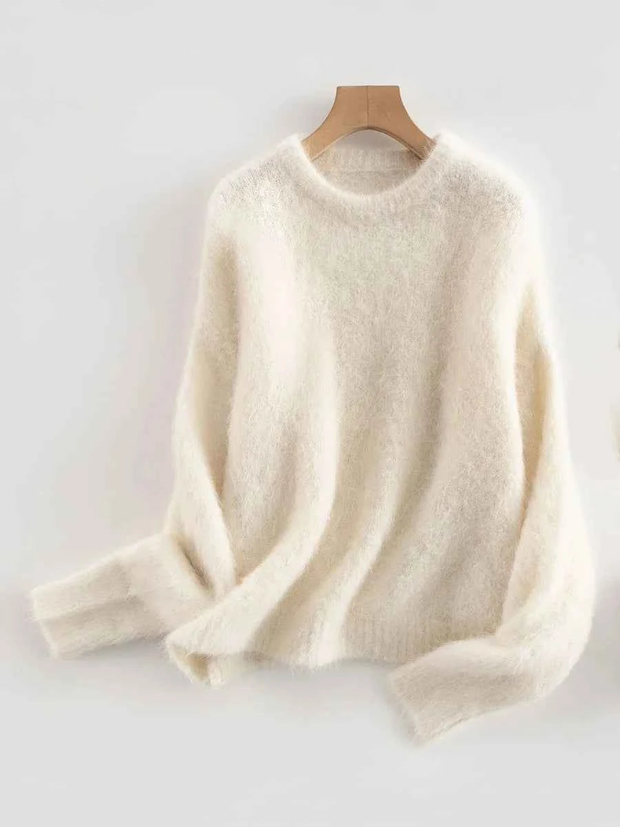 Warm Alpaca Pullovers for Woman, Dropped Sleeved Loose Sweaters, 2025 Fall Winter Top, Camel, Beige
