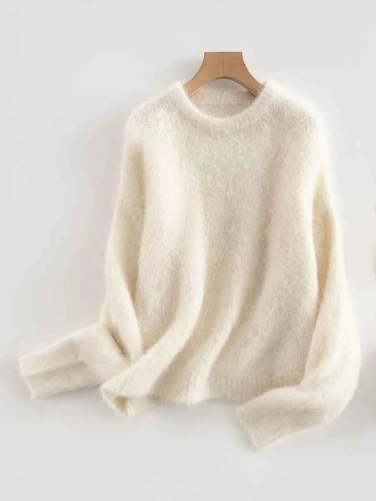 Warm Alpaca Pullovers for Woman, Dropped Sleeved Loose Sweaters, 2025 Fall Winter Top, Camel, Beige