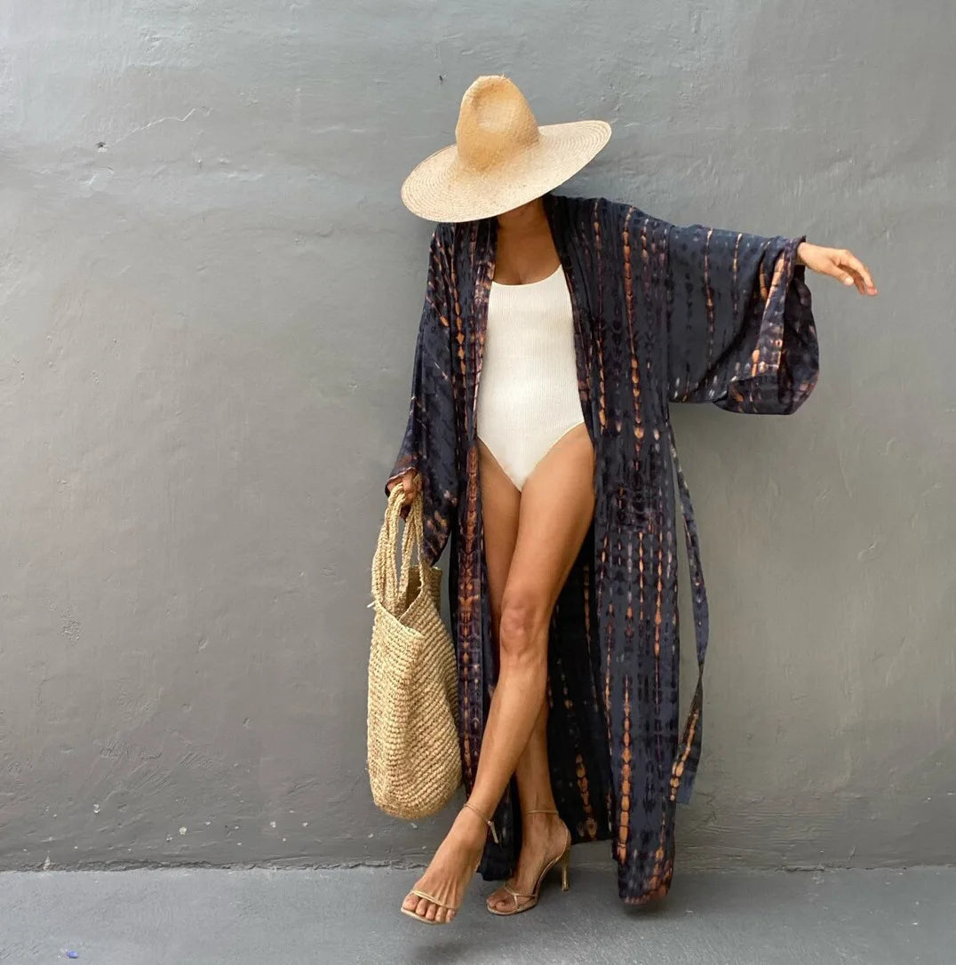 Tie Dye Kimono Swimsuit Cover-Up for Women - Flowy Rayon Beach Dress