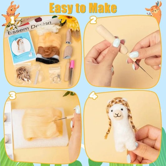 Alpaca Needle Felting Kit - Set of 3 Different Alpaca Doll Wool Felt Needle Felting Tools Foam Pad, DIY Home Decoration Needle SS69