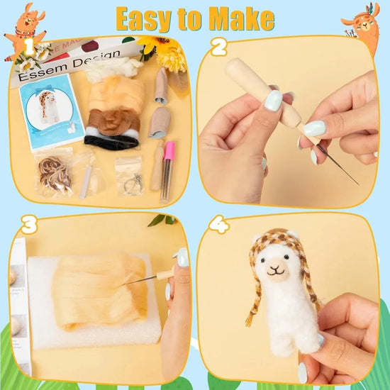 Alpaca Needle Felting Kit - Set of 3 Different Alpaca Doll Wool Felt Needle Felting Tools Foam Pad, DIY Home Decoration Needle SS69