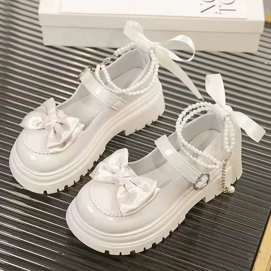 Women's Casual Shoes New Kawaii Pearl Chain Mary Jane Women's Shoes Fashion Versatile Lolita Loafers Outdoor Sandals 여성화 로레타 - SS69