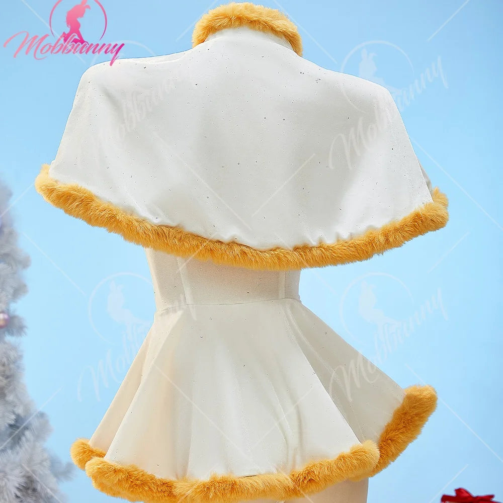 MOBBUNNY Women Frieren Derivative Winter Christmas Sexy Cosplay Costume Set Off-the-shoulder Bodysuit with Cape and Socks