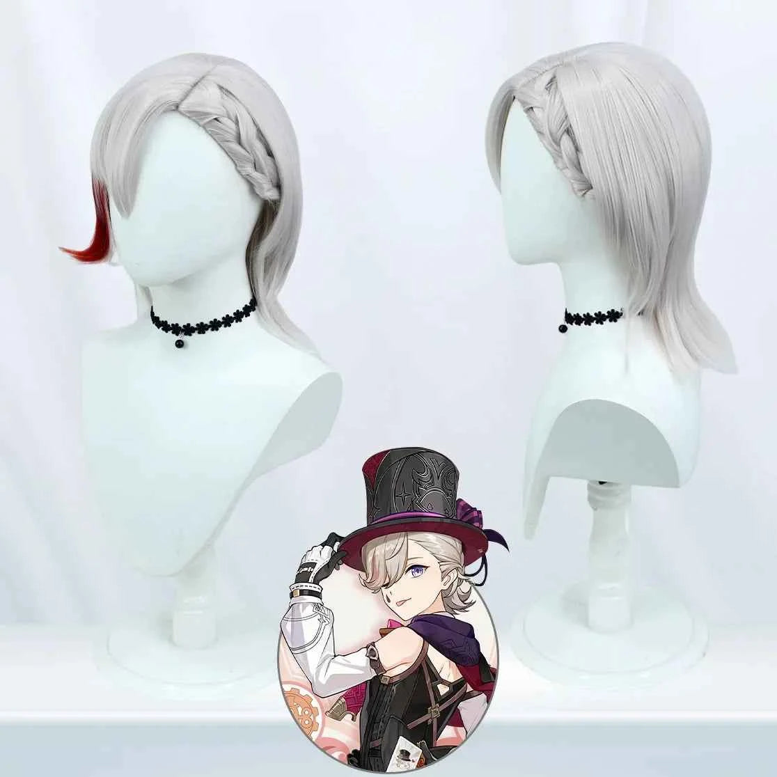 Genshin Impact Fontaine Lyney Cosplay Costume Magician Leather Uniform Short Hair Wig Glove Twins Halloween Carnival Game Outfit