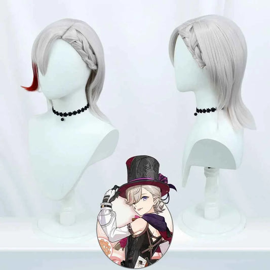 Genshin Impact Fontaine Lyney Cosplay Costume Magician Leather Uniform Short Hair Wig Glove Twins Halloween Carnival Game Outfit