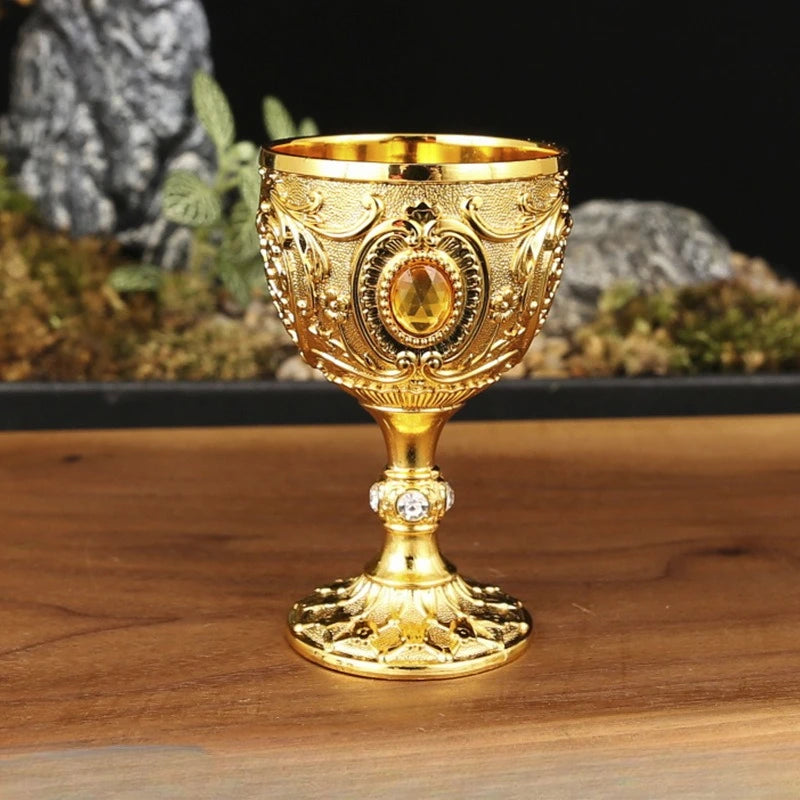 Vintage Medieval Hand-Engraved Metal Wine Goblet