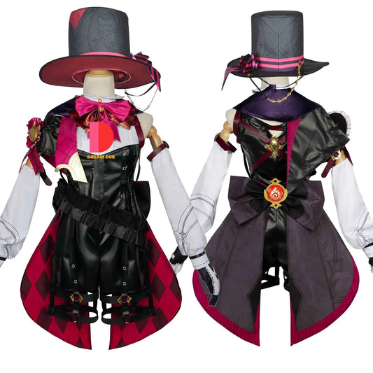 Genshin Impact Fontaine Lyney Cosplay Costume Magician Leather Uniform Short Hair Wig Glove Twins Halloween Carnival Game Outfit
