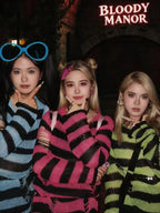 New Women's Punk Gothic Oversized Pullover Sweater Striped Hollow out Cool Harajuku Aesthetics Spring Autumn