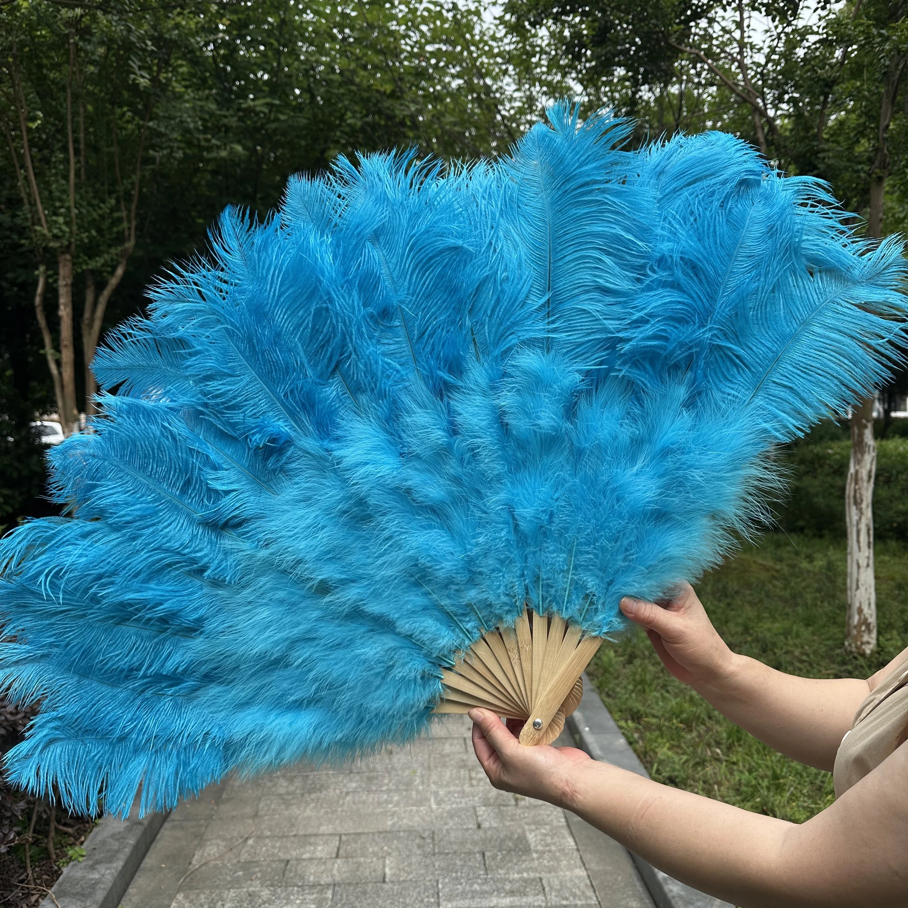 Large Ostrich Feather Fan 130cm - Carnival & Stage Performance