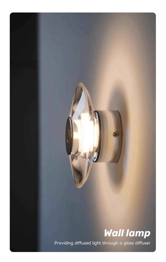 Modern Round Crystal Bedside Lamp Bedroom Living Room Italian LED Sconce Minimalist Art Circular Corridor Mirror Wall Lights