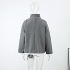 Fashion Short Woolen Coat For Women Stand Collar Full Sleeve Loose Zipper Jacket Female 2025 Spring Autumn Solid Lady Outwear