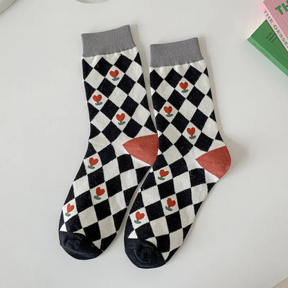 Fashion Harajuku Retro Floral Vintage Socks Woman Novelty Ethnic Elegant Cotton Casual Breathable Ladies Girls Dress Sox Autumn SS69 8.69 DD14H1 / 35 - 40