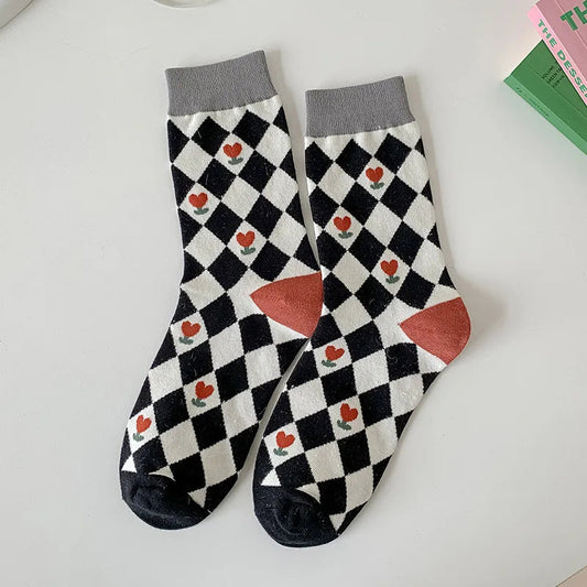 Fashion Harajuku Retro Floral Vintage Socks Woman Novelty Ethnic Elegant Cotton Casual Breathable Ladies Girls Dress Sox Autumn SS69 8.69 DD14H1 / 35 - 40