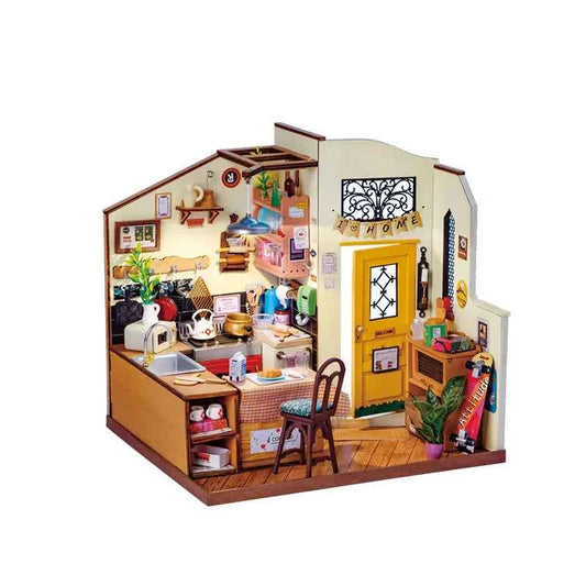 Robotime Rolife Miniature House for Kids Adult  Homey Kitchen Pre-painted Dollhouse Building Blocks Set 3D Wooden Puzzle Toys