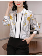 Camisas Newest Exclusive Women Luxury Shirt Long Sleeve Lapel Satin Shirt Old Money Print Brand Design Shirt OL Blouse руба