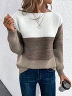 Women's Striped Patchwork Knit Sweater - Casual Loose Autumn/Winter Jumper