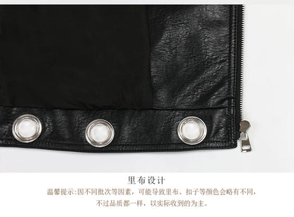 Nerazzurri Spring Autumn Short Hollow Out Pu Leather Jacket Women Rivet Cool Stylish Luxury Designer Clothes Runway Fashion 2024