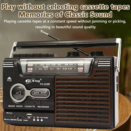 Portable Vintage Retro USB AM/FM/SW Multiband Radio Stereo Wireless Bluetooth Boombox Mp3 Audio Cassette Tape Player Recorder TF SS69