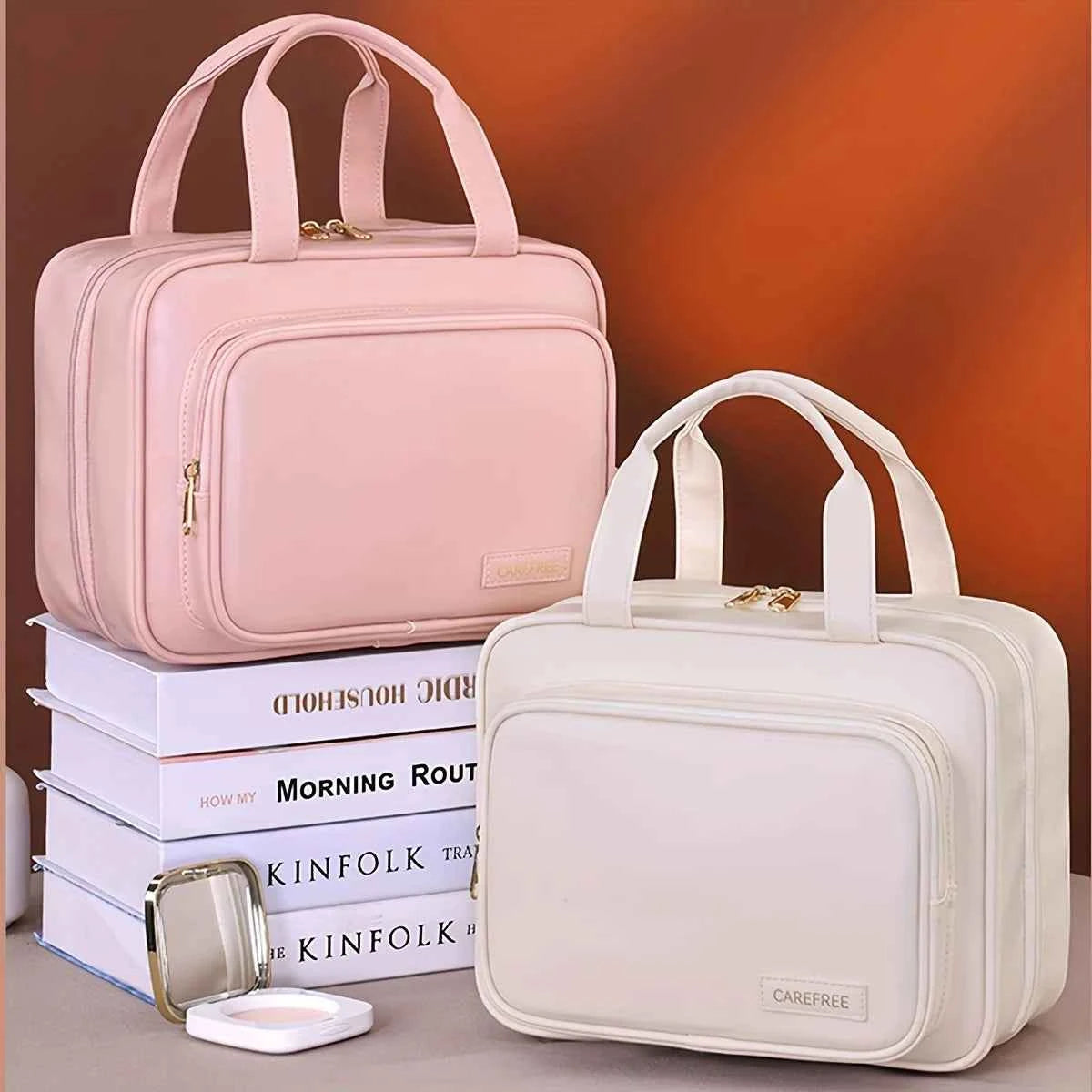 New PU Leather Hanging Cosmetic Bag For Women Portable Storage Makeup Organizer Large Capacity Travel Toiletry Storage Bags