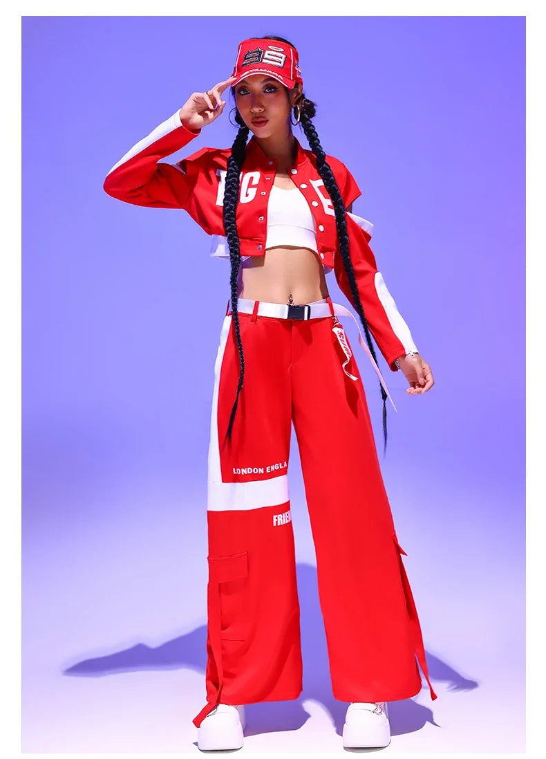 Women's Red Jazz Dance Performance Suit