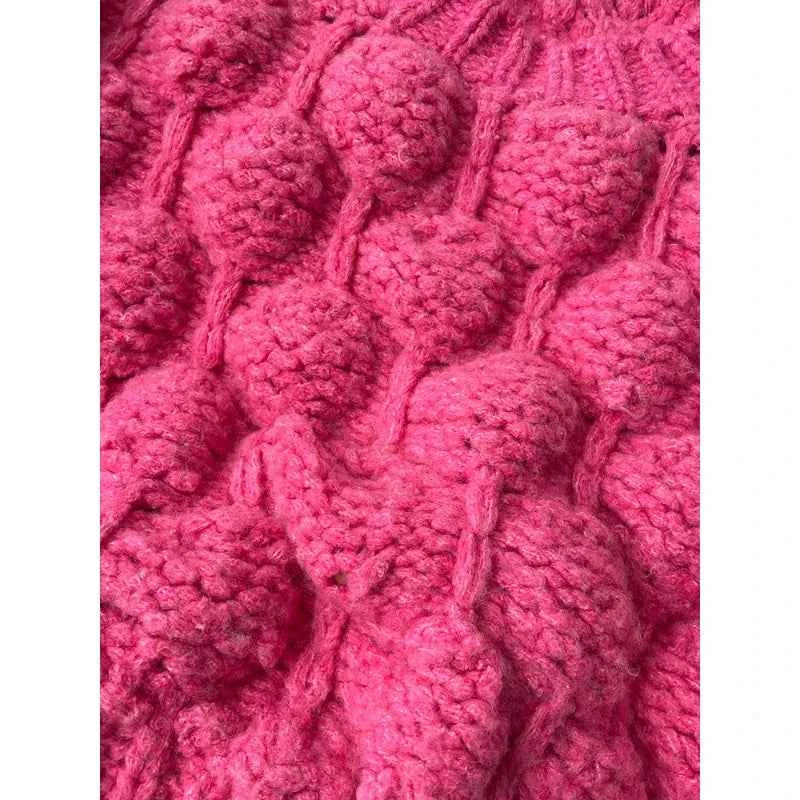 Chunky Crop Knit Sweater Women Niche Design Crew-neck Jumper 2025 Fall Winter Knitwear