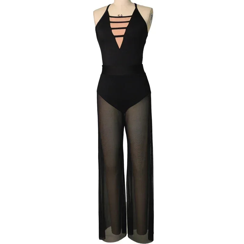 MiDee Women's Contemporary Dance Leotard with Mesh Culotte Pants Set