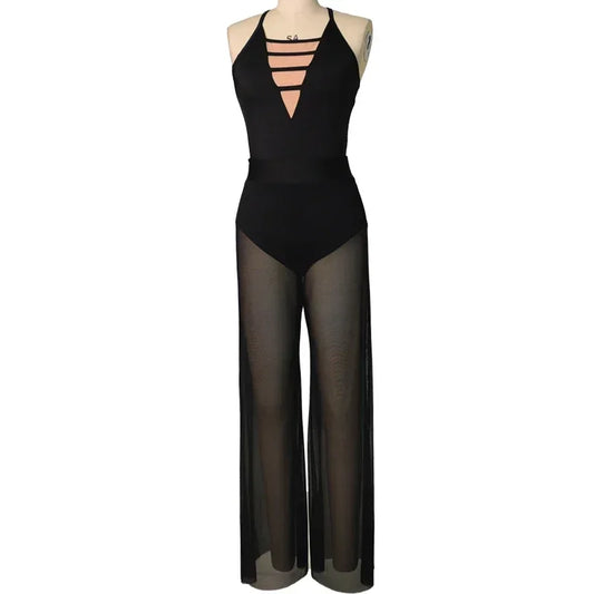 MiDee Women's Contemporary Dance Leotard with Mesh Culotte Pants Set