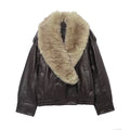 TFMLN Women's Faux Leather Jacket with Detachable Fur Collar
