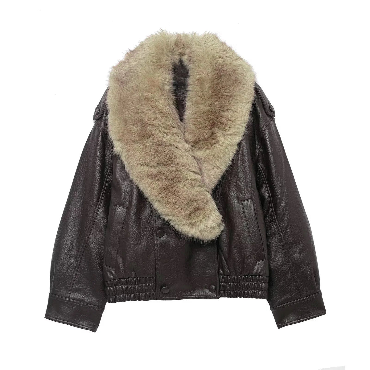 TFMLN Women's Faux Leather Jacket with Detachable Fur Collar