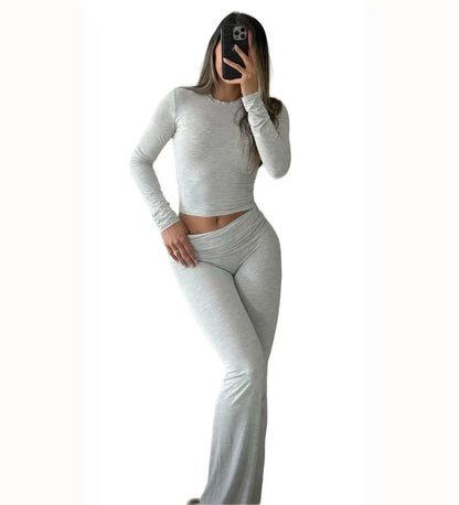 Women's Yoga Two-Piece Set Long-Sleeve Wide-Leg Activewear Set Casual Home Yoga Set Coordinated Set