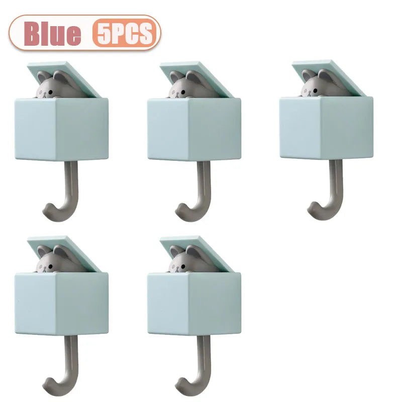 Self-Adhesive Cat Wall Hooks, Cute Animal Decorative Hanger