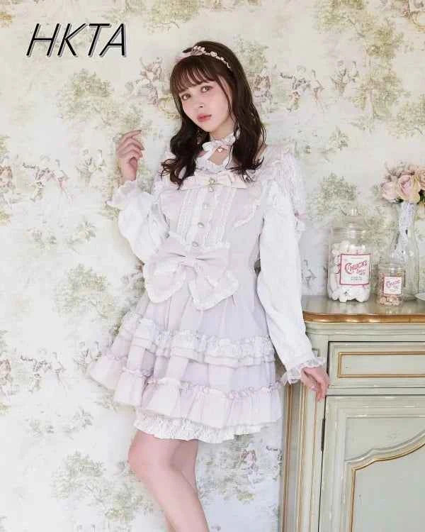 Japanese Liz Dresses Women Autumn New Girl's Sweet Cute Bud Mini Series Mass Production Angel Small Cake Dress Bow Lolita Dress