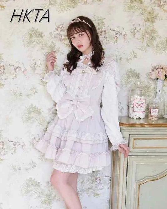 Japanese Liz Dresses Women Autumn New Girl's Sweet Cute Bud Mini Series Mass Production Angel Small Cake Dress Bow Lolita Dress