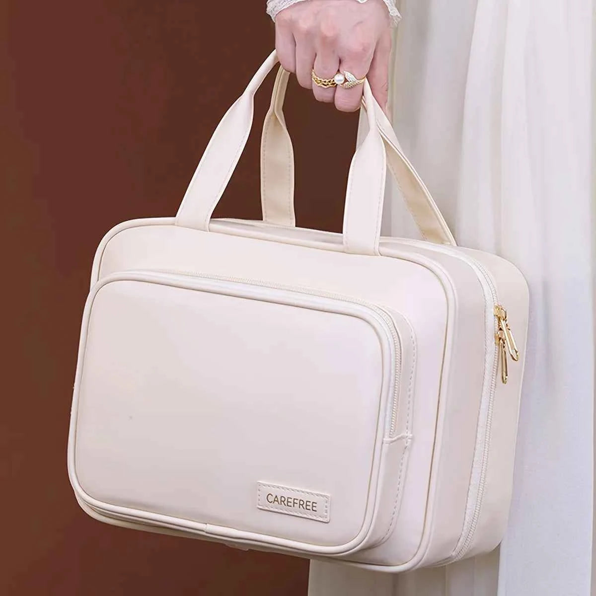 New PU Leather Hanging Cosmetic Bag For Women Portable Storage Makeup Organizer Large Capacity Travel Toiletry Storage Bags