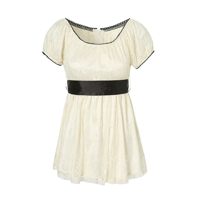 Xingqing 2024 Sweet Fairy Grunge Lace A Line Dresses Summer Women Patchwork Puff Sleeve Kawaii Dress 2000s Aesthetic Outfits SS69 19.69 As photo shows / S