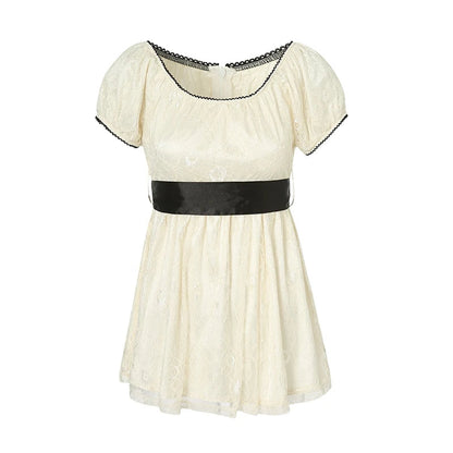 Xingqing 2024 Sweet Fairy Grunge Lace A Line Dresses Summer Women Patchwork Puff Sleeve Kawaii Dress 2000s Aesthetic Outfits SS69 19.69 As photo shows / S