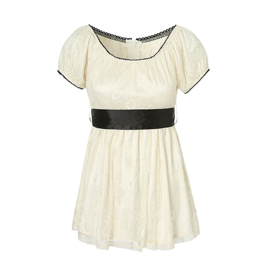 Xingqing 2024 Sweet Fairy Grunge Lace A Line Dresses Summer Women Patchwork Puff Sleeve Kawaii Dress 2000s Aesthetic Outfits SS69 19.69 As photo shows / S