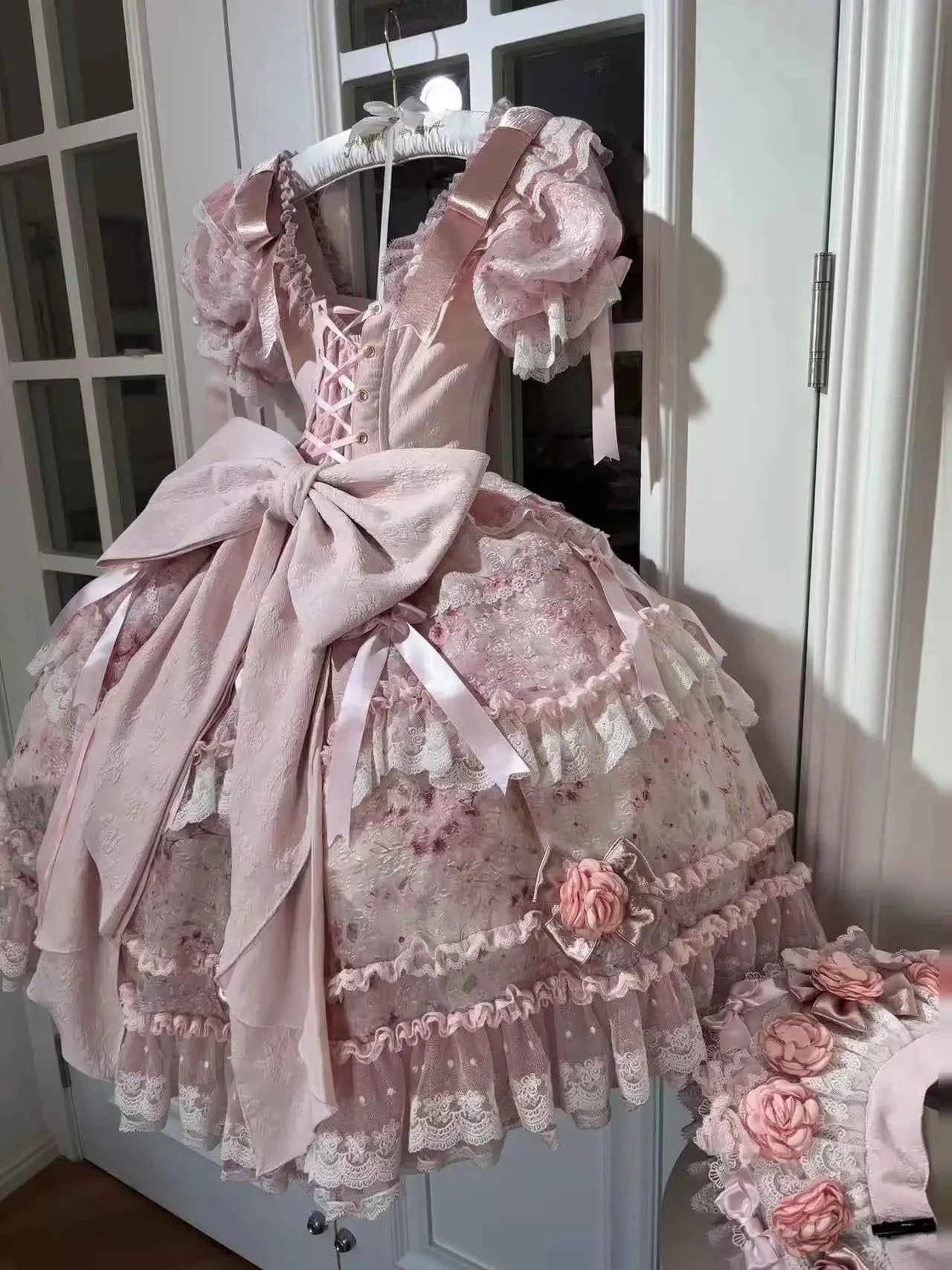 Original Heavy Birthday Party Lolita Puffy Dress Sweet Girls Back Big Bow Tail Vintage High-end Women's Elegant OP Dress