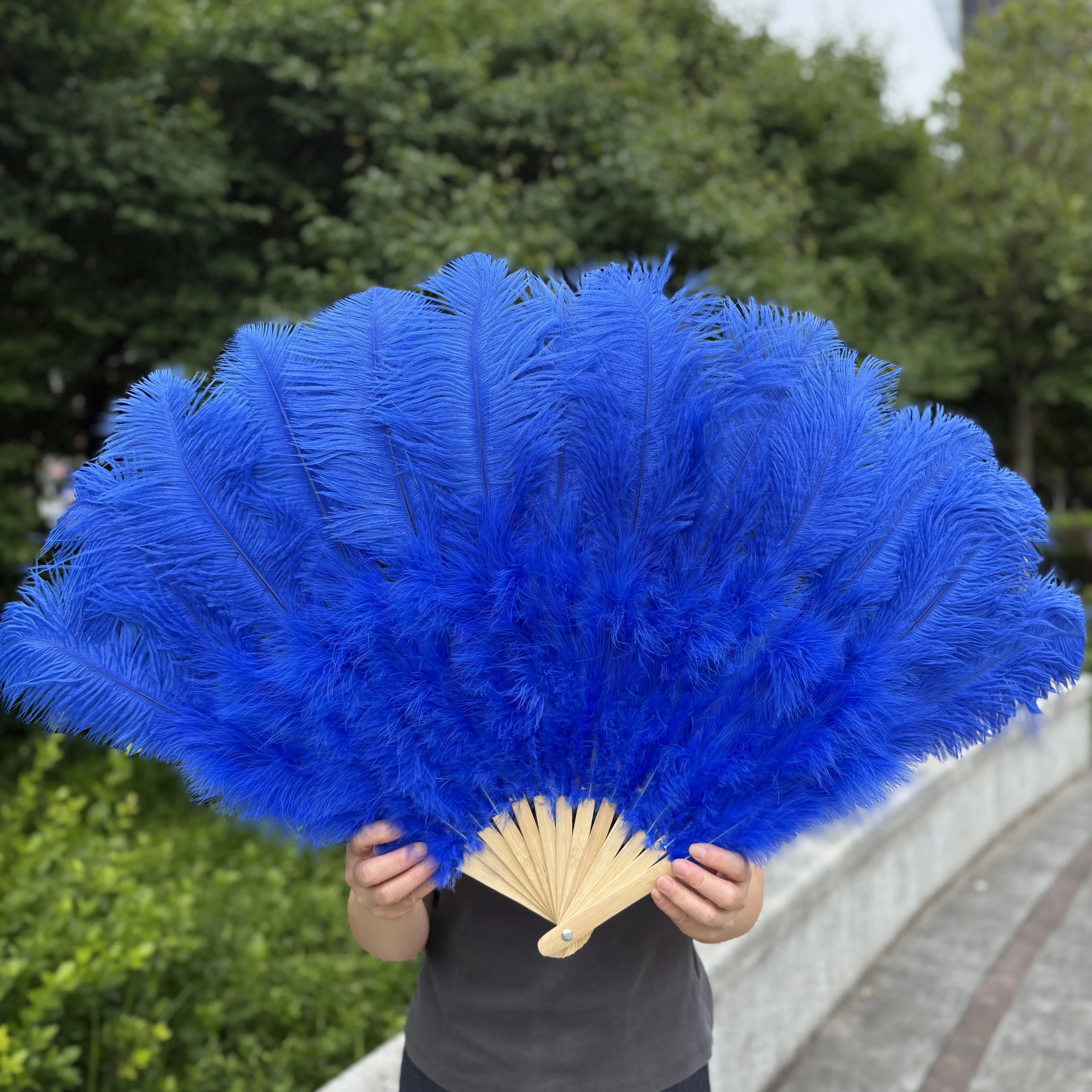 Large Ostrich Feather Fan 130cm - Carnival & Stage Performance