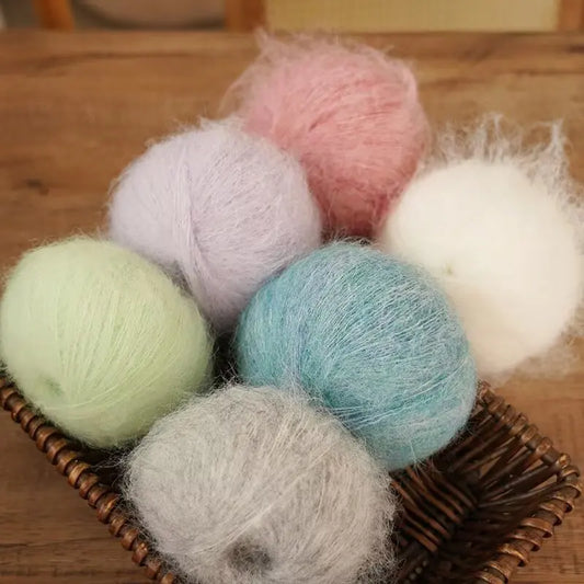 300g Colorful Long-Haired Alpaca Mohair Yarn Handmade DIY Material Knitting Autumn and Winter Fashion Women's Sweater Sweater Jacket Shawl Yarn Ball 1 Piece = 6 Pieces = 300g