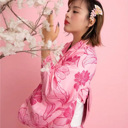 Fashion National Trends Women Sexy Kimono Yukata Dress With Obi Novelty Evening Dress Japanese Cosplay Costume Floral One Size