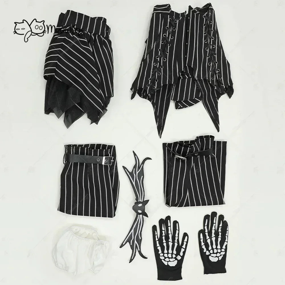 MEOWCOS Women's Jack Cosplay Costume Halloween Gothic  Long Sleeve Top with Skirt and Gloves