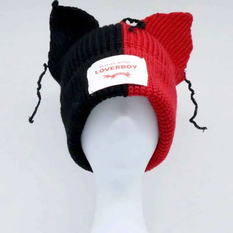 Long fox Ears Knitted Hat Men Women Rabbit Ear Warm Crochet Beanies Kpop Hip Hop Hat Winter Skullies Cap Y2k Christmas Gifty