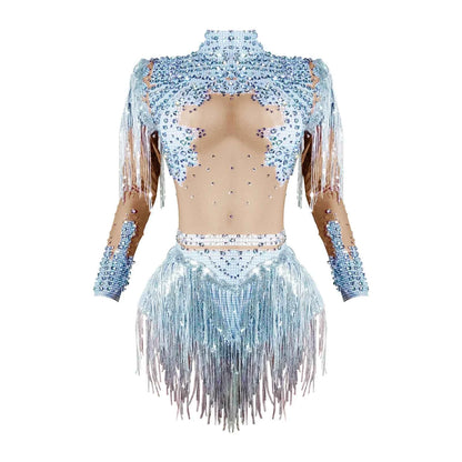 Custom rhinestones bodysuit tassels women Celebrate stage Team pole dance club party fashion leotard clothing