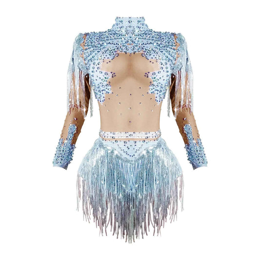 Custom rhinestones bodysuit tassels women Celebrate stage Team pole dance club party fashion leotard clothing